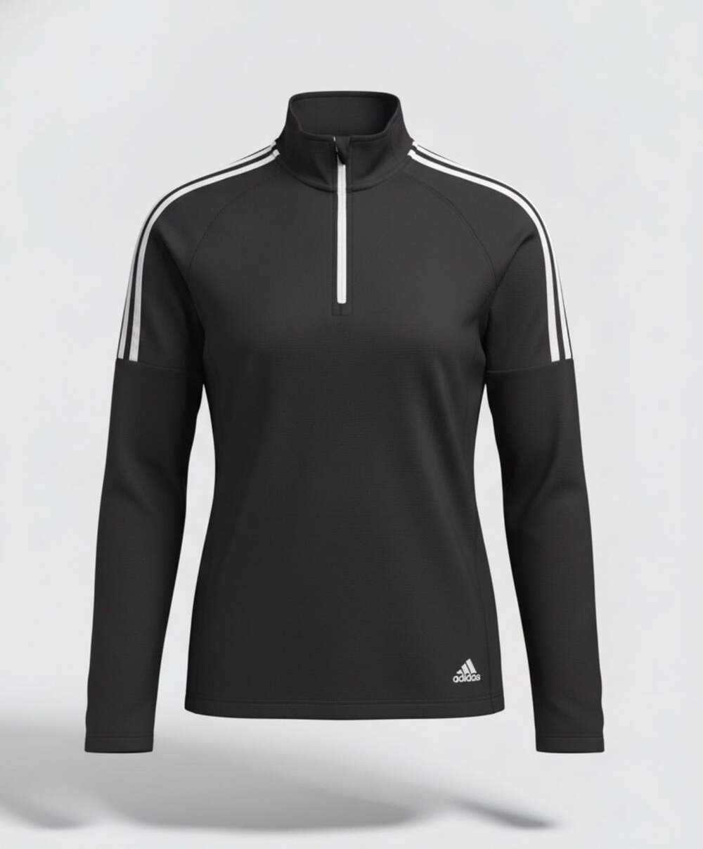 Adidas Golf Quarter Zip Pullover Size M Black French Terry 3 Stripe